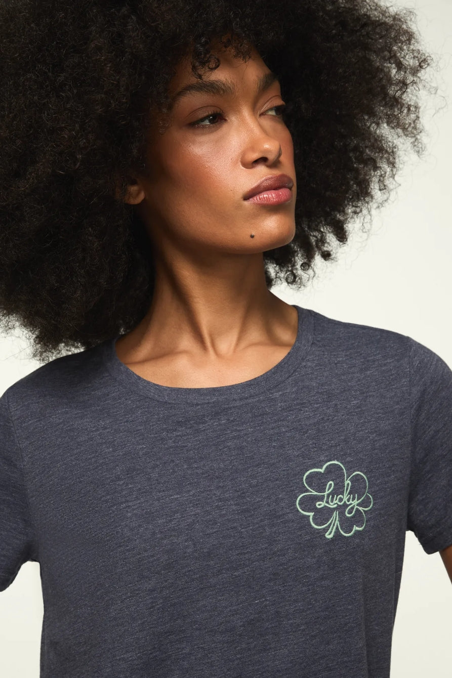 [163209-010] WOMENS LUCKY BRAND LUCKY CLOVER CLASSIC CREW - ODYSSEY GRAY