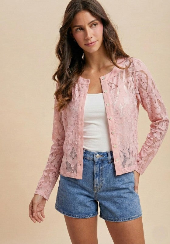 Floral Jacquard Lace Button-down Top